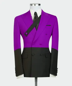 Модный Фиолетовый Черный Мужской Костюм 2021, Смокинг, Приталенный Костюм Для Свадьбы, Мужской Двубортный Костюм для Выпускного вечера Homme (куртка + брюки)