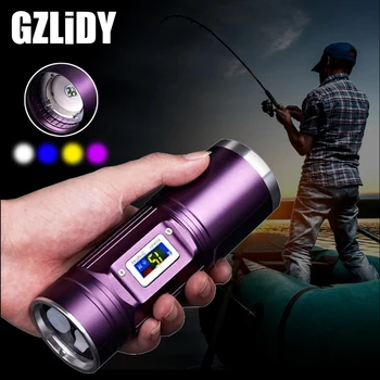 Мощный портативный светодиодный фонарик 4 Цвета, светодиодный перезаряжаемый фонарь для рыбалки Q5, Поддержка масштабирования с дисплеем батареи, водонепроницаемый фонарик
