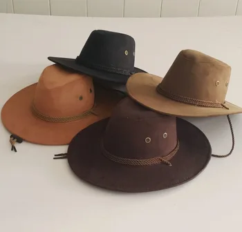 Мужская летняя шляпа От Солнца однотонного цвета, крутая ковбойская шляпа в западном стиле, Однотонная мужская кепка с козырьком, Большая ковбойская шляпа рыцаря-веревочника в западном стиле