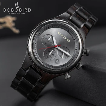 Мужские деревянные часы BOBO BIRD, Новые модные деловые кварцевые наручные часы, многофункциональный хронограф, логотип на заказ, отличная подарочная коробка