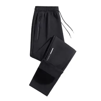 Мужские осенне-зимние повседневные брюки, мужские теплые плотные брюки из искусственного хлопка, рабочие брюки с карманами на молнии, брюки для бега большого размера