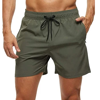 Мужские плавки с эластичной застежкой, быстросохнущие пляжные шорты с карманами на молнии и сетчатой подкладкой