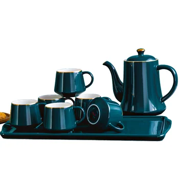 Набор чайных чашек из 8 предметов, Роскошный Костюм из керамической чашки Павлиньего цвета с подносом, Коллекция для домашнего Офиса, Костюм для чайника, Фестивальные подарки