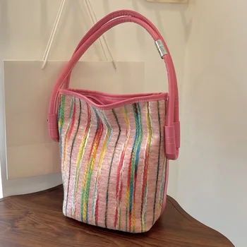 Небольшая холщовая сумка в корейском стиле, Женская летняя модная Новая сумка контрастного цвета на плечо подмышками