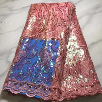 Нигерийская Тюлевая Кружевная ткань с блестками для шитья, Африканская сетчатая кружевная ткань для Шитья платья PL60742-75Y