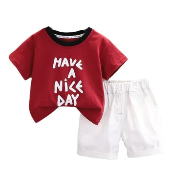Новая летняя одежда для маленьких девочек, Повседневная футболка с надписью для мальчиков, Шорты, 2 шт./компл., одежда для младенцев, Костюм для малышей, детские спортивные костюмы