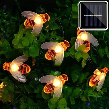 Новая Солнечная Батарея Cute Honey Bee Led String Fairy Light 20 светодиодов 50 светодиодов Bee Открытый Садовый Забор Патио Рождественские Гирлянды