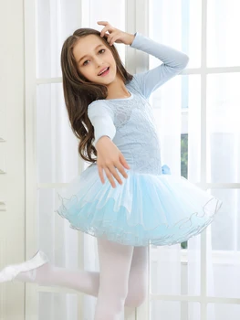 Новое поступление, балетное платье для девочек с длинным рукавом для занятий танцами, детские балетные костюмы, Трико, Танцевальная одежда, Кружевное танцевальное платье