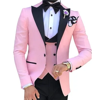 Новое поступление, Мужские костюмы, Смокинги для зала, Пиковые Лацканы, для Женихов, Свадебный шафер, комплект из 3 предметов (куртка + брюки + жилет), trajes elegante para hombres