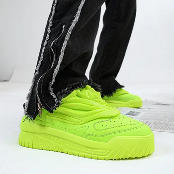 Новые Весенние Флуоресцентные Зеленые Мужские Дизайнерские кроссовки, Дышащая обувь на платформе из микрофибры, Мужская Уличная одежда, Обувь для скейтборда, Мужская