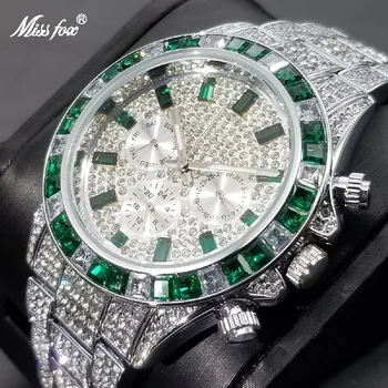 Новые зеленые мужские часы Daimond, Роскошные кварцевые наручные часы с календарем Iced Out, хип-хоп, Светящиеся водонепроницаемые часы, Подарок для мужчин