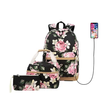 Новый холщовый рюкзак с цветочным рисунком, школьные сумки с цветочным рисунком для девочек, студенческая сумка для еды, набор детских ручек-карандашей, Рождественский подарок на Новый Год