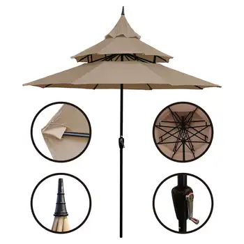 Огромный 9-футовый зонт Pagoda Market-Tan