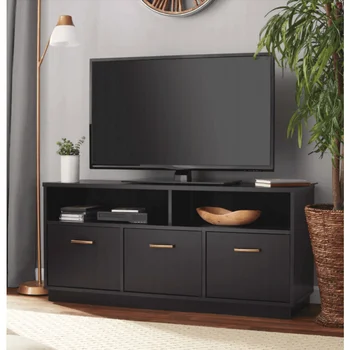 Опорные стойки 3-дверная подставка для телевизора Консоль для телевизоров до 50 дюймов, подставка для телевизора из черного дерева, мебель для гостиной, шкаф для телевизора