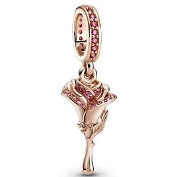 Оригинальные моменты, Висячие бусины в виде Цветка Розы, шарм, подходит для женщин Pandora, браслет из стерлингового серебра 925 Пробы, ювелирные изделия