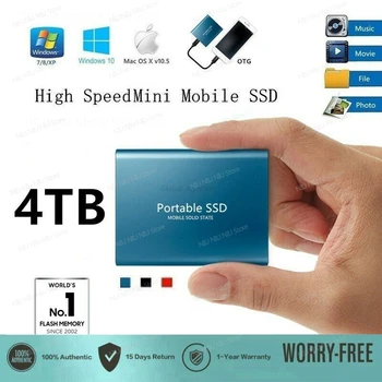 Оригинальный портативный Ssd-накопитель емкостью 1 ТБ, Внешний жесткий диск M.2 емкостью 2 ТБ, высокоскоростной твердотельный накопитель Type-C/USB 3.1, жесткий диск емкостью 500 ГБ Для ПК/mac