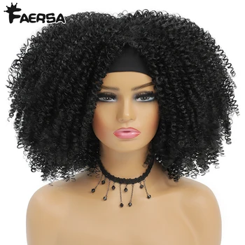 Парик с повязкой на голову, короткие волосы, афро кудрявые синтетические натуральные парики Для чернокожих женщин, бесклеевой Африканский парик для Косплея, термостойкий