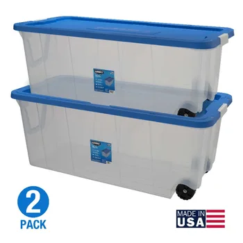 Пластиковый контейнер для хранения HART на колесиках объемом 200 литров, прозрачный, набор из 2