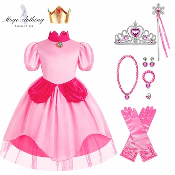 Платье Принцессы персикового цвета для девочки, костюм для Косплея на Хэллоуин, Детская одежда для выступлений, Детская одежда для карнавала на день рождения