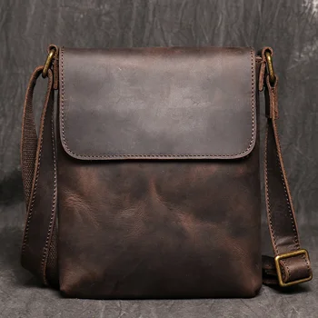 Повседневная сумка из натуральной кожи на каждый день для мужчин, маленькая темно-коричневая Винтажная сумка-мессенджер, мужская новая модная дизайнерская сумка-слинг
