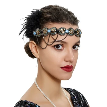 Повязка на голову в этническом стиле с перьями и бусинами, обруч для волос для Карнавалов, вечеринки в честь Хэллоуина