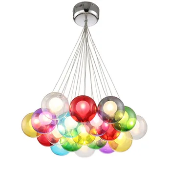 Подвесной светильник из цветного стекла для кухни, подвесного освещения на острове, бара в столовой, подвесной светильник с цветным шаром, светодиодный