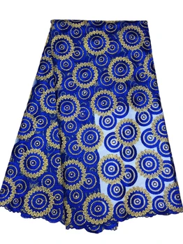 Полиэфирные материалы, африканские французские кружева с большим количеством королевского синего цвета высокого качества.Вышитые сетчатые африканские кружевные ткани для шитья