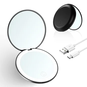 Портативное светодиодное зеркало для Макияжа с USB-зарядкой, Складное ручное круглое Зеркало, подарок оптом