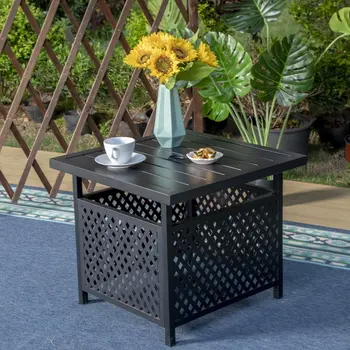 Приставной столик для бистро, подставка для зонтиков во внутреннем дворике, всепогодный стальной каркас, черный