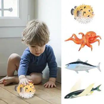 Реалистичная модель фигурки морских животных в океане, Тунец, Большой осьминог, морская свинья, Летучая рыба, Фигурка из морской жизни, Детская коллекция