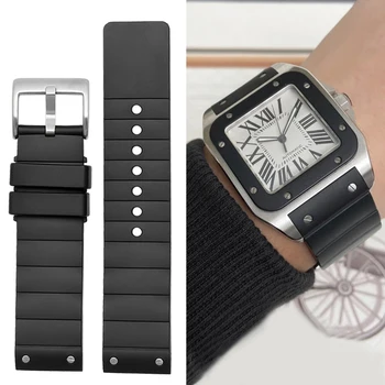 Ремешок для часов Cartier Santos Sandoz Santos 100 Силиконовый ремешок для часов премиум-класса, резиновый, для мужчин и женщин, черный, 23 мм