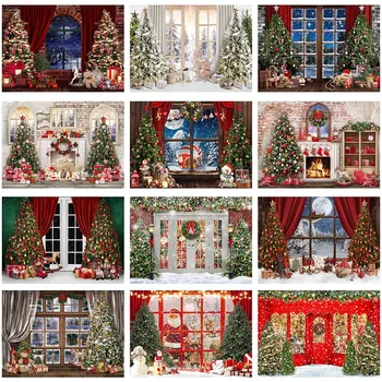 Ретро Рождественские фоны для фотосъемки на окне, Зимний снег, Рождественская елка, подарочный реквизит для фотосессии, детский семейный портрет, фон для фотосессии