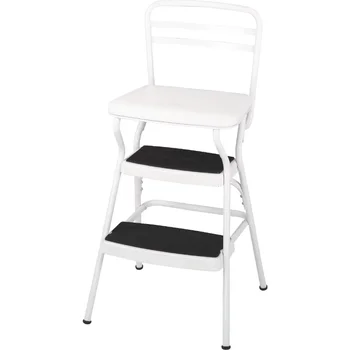 Ретро-стул COSCO Stylaire + табурет-стремянка с откидывающимся сиденьем (белый, в одной упаковке) табурет-стремянка