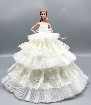 Роскошное Высококачественное свадебное платье NK для куклы Барби, Танцевальная вечеринка, одежда Невесты, Белое платье, Одежда, 12 