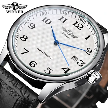 Роскошные модные механические автоматические часы Sketeton с прозрачной задней крышкой и серебристо-белым циферблатом