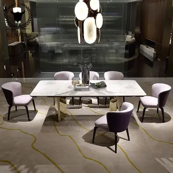 Роскошные мраморные длинные обеденные столы и стулья в современной столовой высокого класса