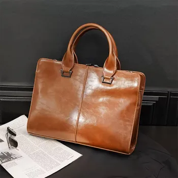 Роскошный мужской портфель из мягкой кожи, Ретро-сумка большой емкости, Ретро-сумка-тоут, Мужская сумка через плечо, деловая сумка для ноутбука