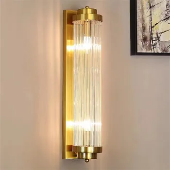 Роскошный настенный светильник Crystal Glass LED длинное настенное бра для гостиной, прикроватной тумбочки, коридора, виллы отеля, Золотого освещения спальни