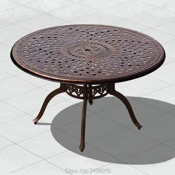 Сверхпрочный обеденный стол из литого алюминия для патио уличные столы для садовых стульев прочный dia130x73 см черного цвета