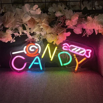 Светодиодная неоновая вывеска Candy Neon Light, настенное украшение для магазина, декор для вечеринки, подарок детям на день рождения, ночная неоновая лампа