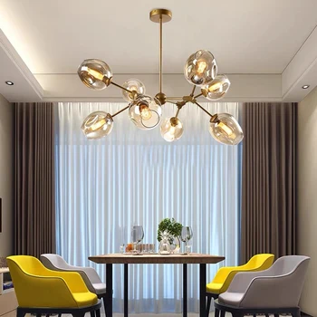 Скандинавская светодиодная люстра E27 для столовой Кухни, Стеклянный шар, Потолочный подвесной светильник, Простота дизайна, Освещение для помещений