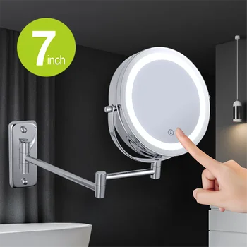 Складная рукоятка Удлиняет Зеркало для ванной комнаты со светодиодной подсветкой 7-Дюймовые Настенные Двухсторонние Умные косметические зеркала для макияжа Зеркальная стена