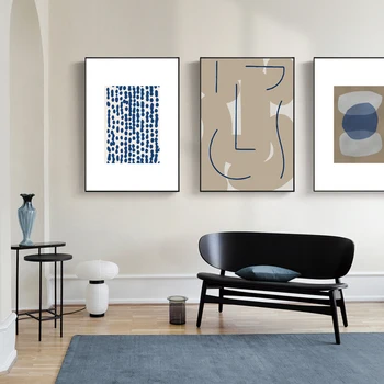 Современная Инь синяя скандинавская геометрическая линия, цветной блок, литературная абстракция, плакаты, холст, художественная печать, фотографии для стены