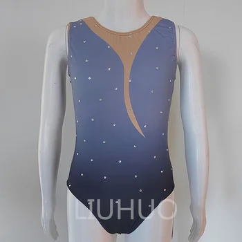 Спортивный костюм для художественной гимнастики, синий гимнастический комбинезон на заказ