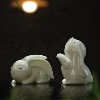 Статуэтка Пасхального Кролика, Керамическая фигурка Кролика, украшения для Пасхального кролика, Белые фарфоровые Мини-статуэтки кроликов, декоративные