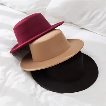 Стильная и элегантная женская шляпа с плоским верхом из мягкой ткани для девочек, однотонная весенне-осенняя панама