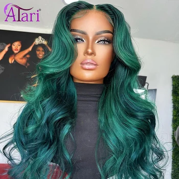 Темно-зеленый 13x6 Кружевной фронтальный объемный парик из человеческих волос, предварительно сорванный прозрачный шнурок для женщин, бразильский парик с закрытием шнурком 5x5