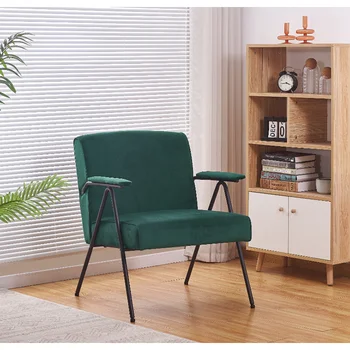 Ткань для отдыха\  Кресло с черным металлическим каркасом \ для гостиной и спальни\  Зеленый текстиль [на складе в США]