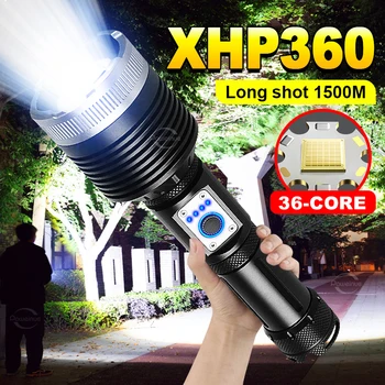 Ультра мощный перезаряжаемый светодиодный фонарик XHP360 с USB-зарядкой, Портативная лампа с аккумулятором Type-c 18650 Высокой Яркости