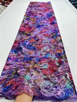 Фиолетовые новейшие нигерийские кружевные ткани высокого качества chantilly, кружевные ткани с пайетками Для свадебных платьев